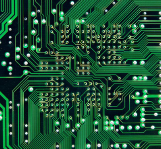 green circuit board with green solder