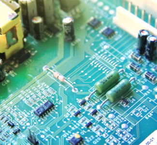 circuit board with solder and components