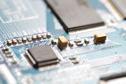 close-up of printed circuit board with components