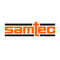 samtec logo, orange text with black outline